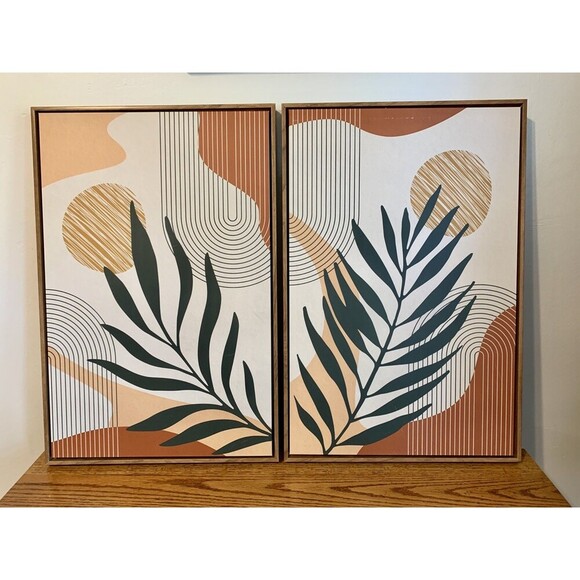 Wayfair Mid Century Modern Boho Palm From attic Wall Art Set Yellow Abstract - Picture 6 of 13